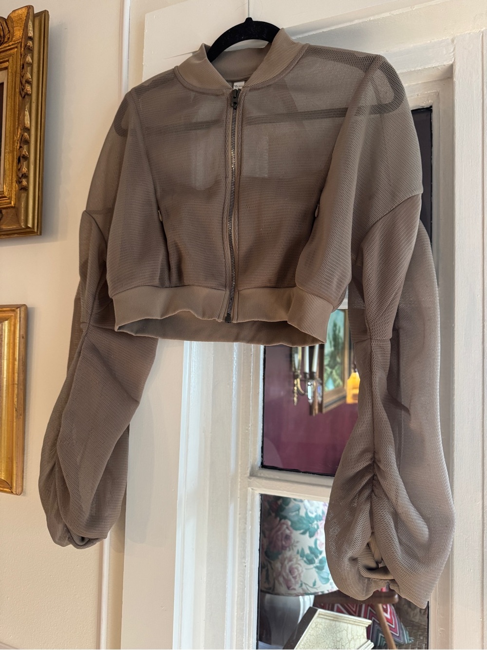 Alo Cropped Mesh Bomber Jacket